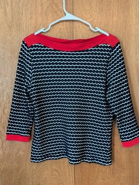 Ruby Rd. Blue & Red Boatneck Long Sleeve Top